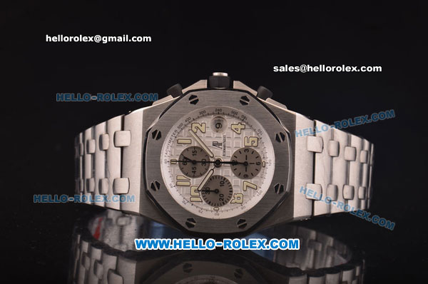 Audemars Piguet Royal Oak Offshore White Themes Swiss Valjoux 7750-SGH Automatic Steel Case with Silver Dial and Steel Strap - Run 12@Sec - Click Image to Close